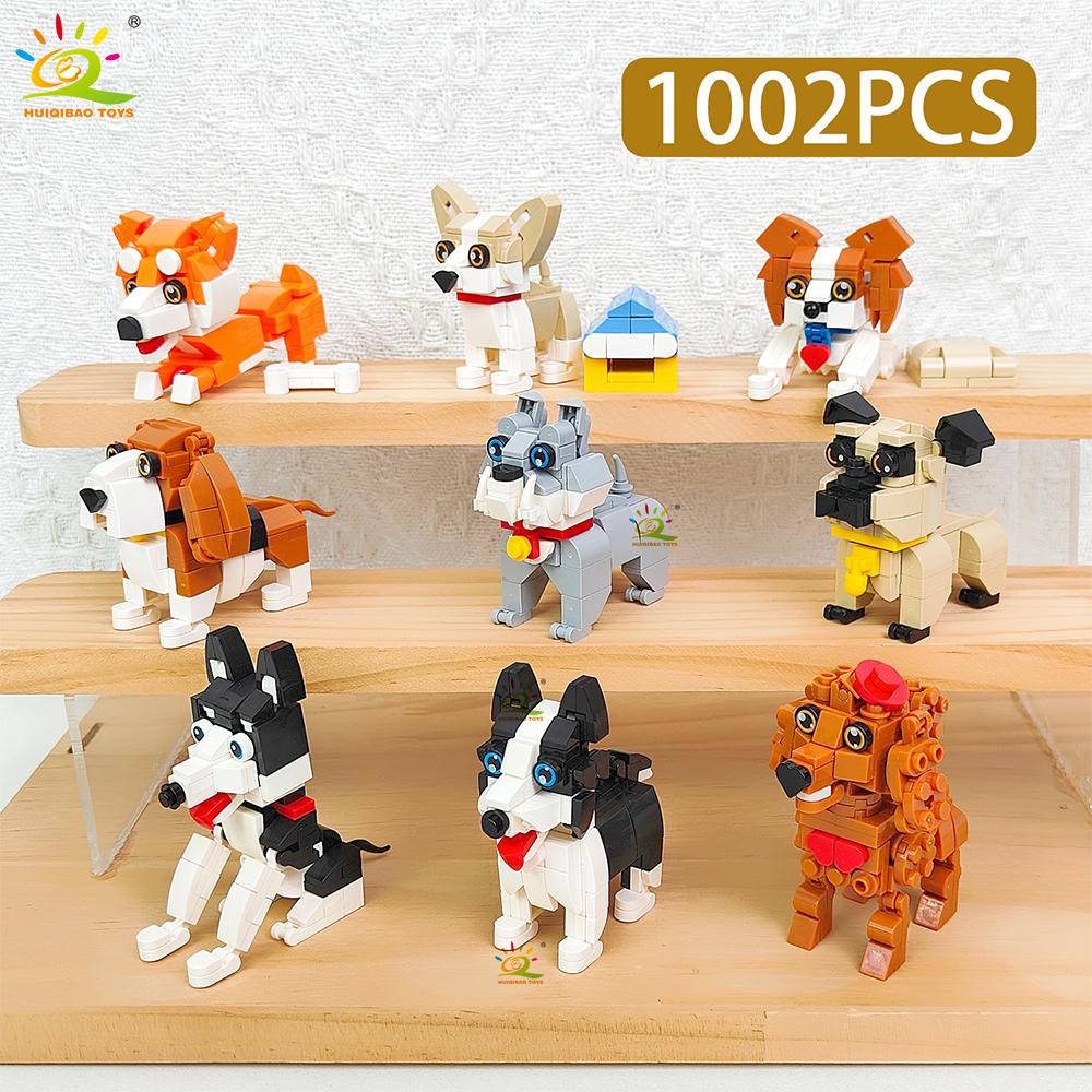 HUIQIBAO Dog Series Micro Building Block Amimal corgi Husky Bulldog Mini Brick set Toy for Children Desk Decoration ornament