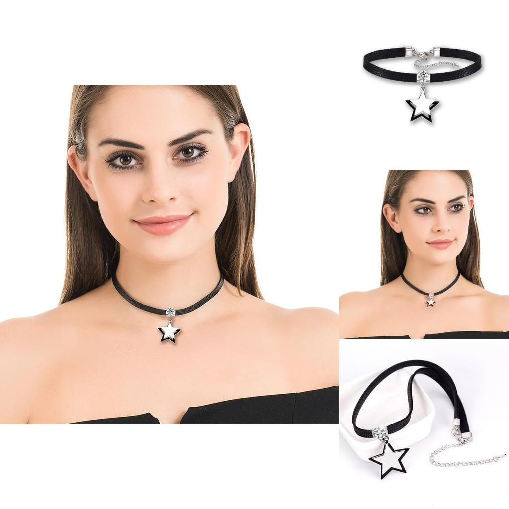 Elegant Korean Choker Necklace For Women With Black Rope And Geometric Star Design