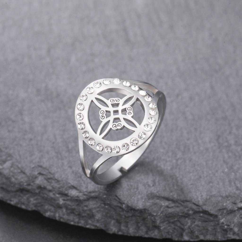 Adjustable Four S Point Diamond Titanium Steel Ring Witch Knot Design Women's Jewelry