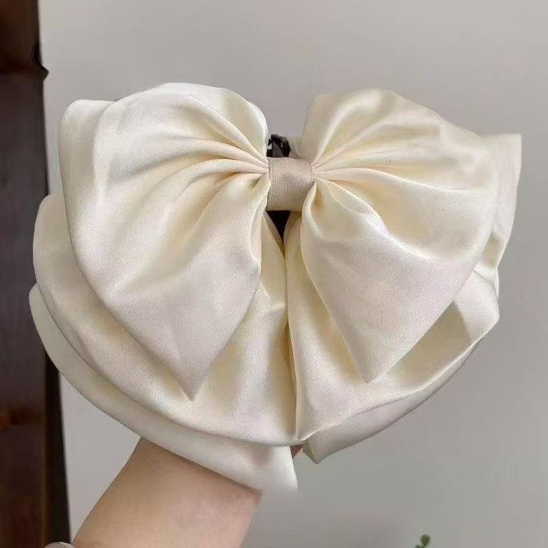High-End Black Satin Bow & Flower Bud Claw Hair Clip 2025
