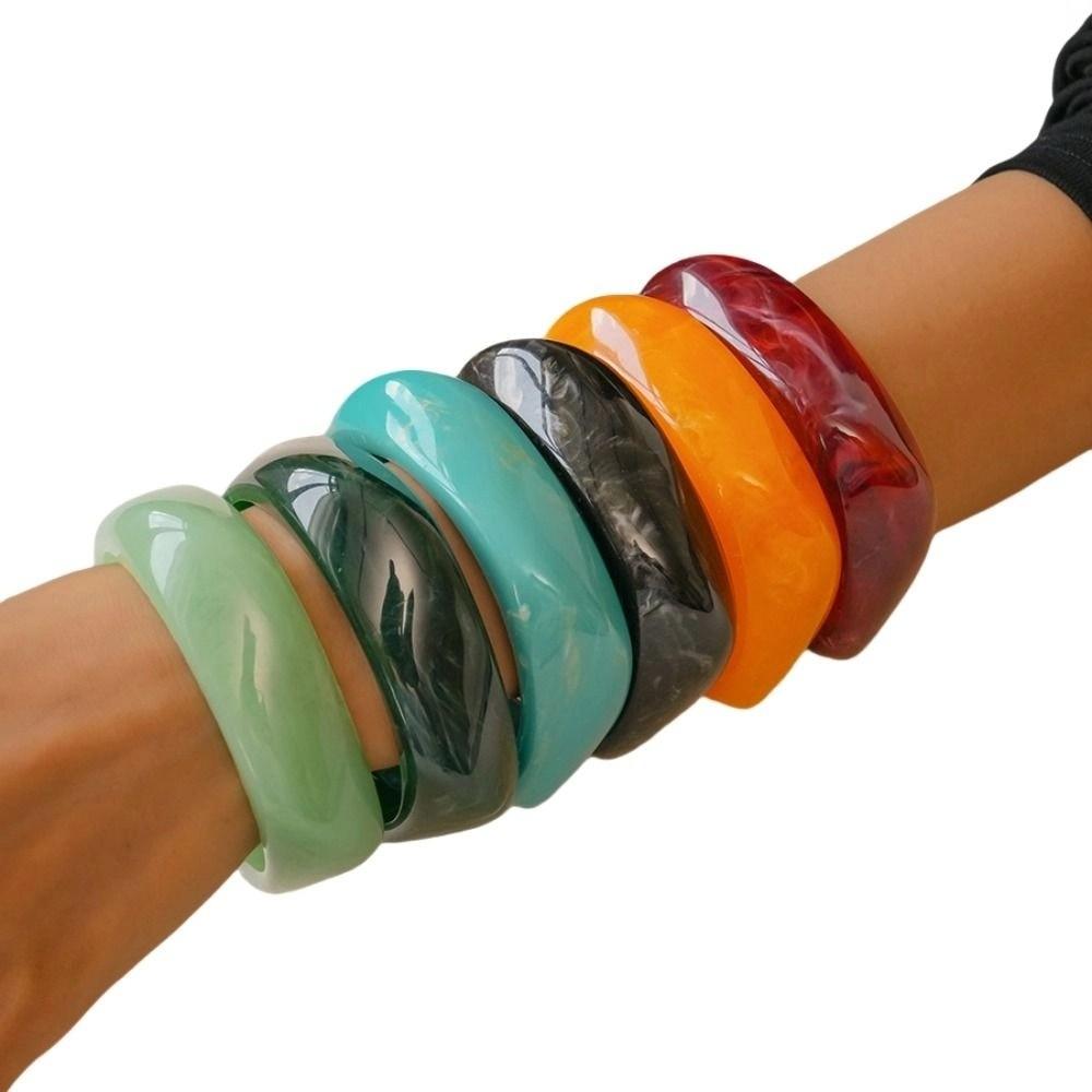 Bohemian Acrylic Bangle Smudging Retro Hand Ring Cute Irregular Wide Bracelet  Decoration