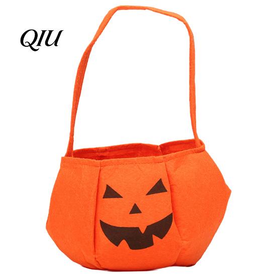 Candy Holder for Kids Halloween Pumpkin Bag Kids, Small Trick or Treat Bucket, Soft Face Basket with Handle Party Decoration Shaped Pouch
