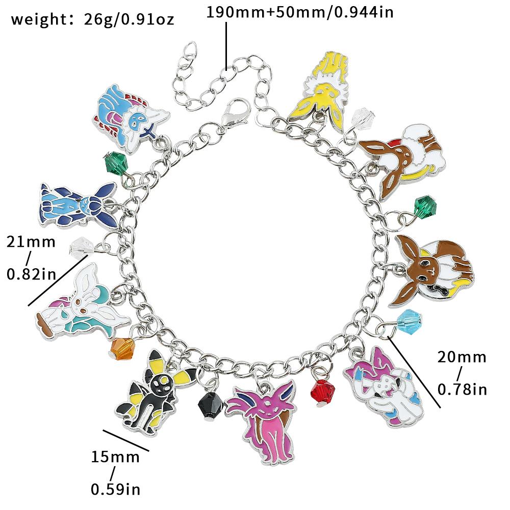 Anime Bracelet for Women, Eevee Pendant, Enamel Charm Bangle, Hand Chain, Cute Cartoon, Fashion Jewelry, Gifts for Girl