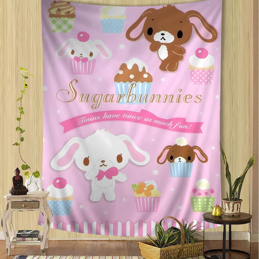 Sugarbunnies Anime Kawaii Cartoon Tapestry Bohemian Wall Hanging Sheets for Room Decor Bedroom Living Room Dorm Wall Art