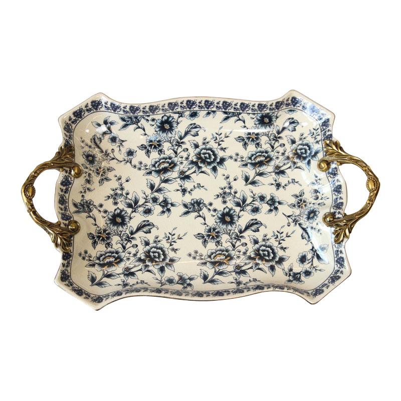 European-style Luxury Ceramic Fruit Tray with Handles Soft Ornaments High Quality Storage Trays Dried Fruit Plate