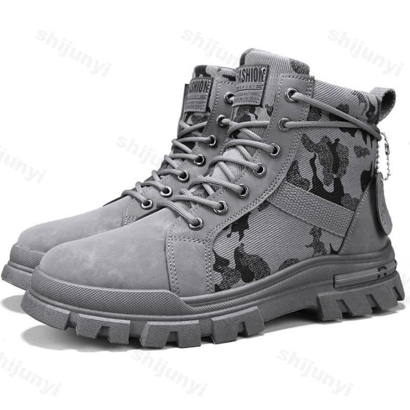 Fashion Retro Camouflage Design Thick Soled Casual Short Boots for Men Autumn 2025 New High Top Comfortable Non Slip Fashion Ankle Boots