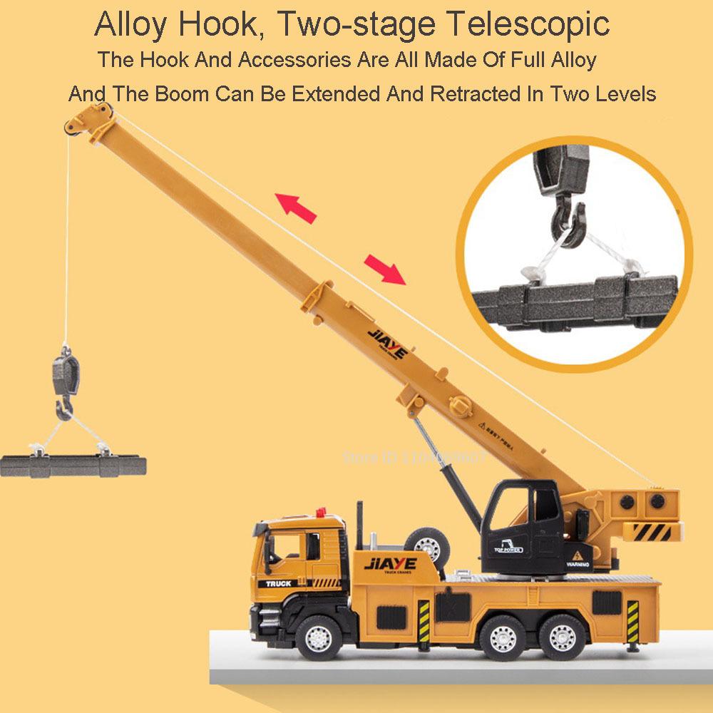 1:50 Scale Crane Sweeper Truck Toy Models Metal Diecast Sound Light Pull Back Engineering Vehicle for Children Educational Toys