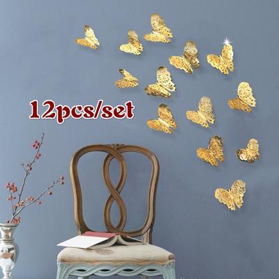 12 pezzi Adesivo da parete a farfalla ritagliata 3D con texture metallica per decorazione stanza casa Adesivi da parete creativi