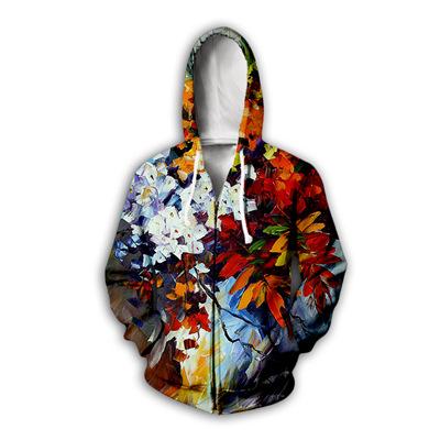 Çiçekli Desenli 3D Baskılı Fermuarlı Kapüşonlular Erkek Sonbahar Kapüşonlu Sweatshirtler Oversize Sokak Giyim Eşofman Takımı Mont Erkek Giyim