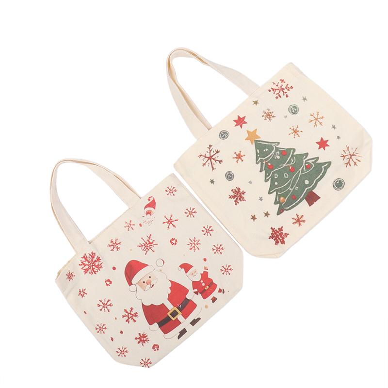 Christmas Gift Bags Cartoon Santa Claus Elk Christmas Tree Tote Canvas Bag Large Capacity Holiday Shopping Bag Happy New Year