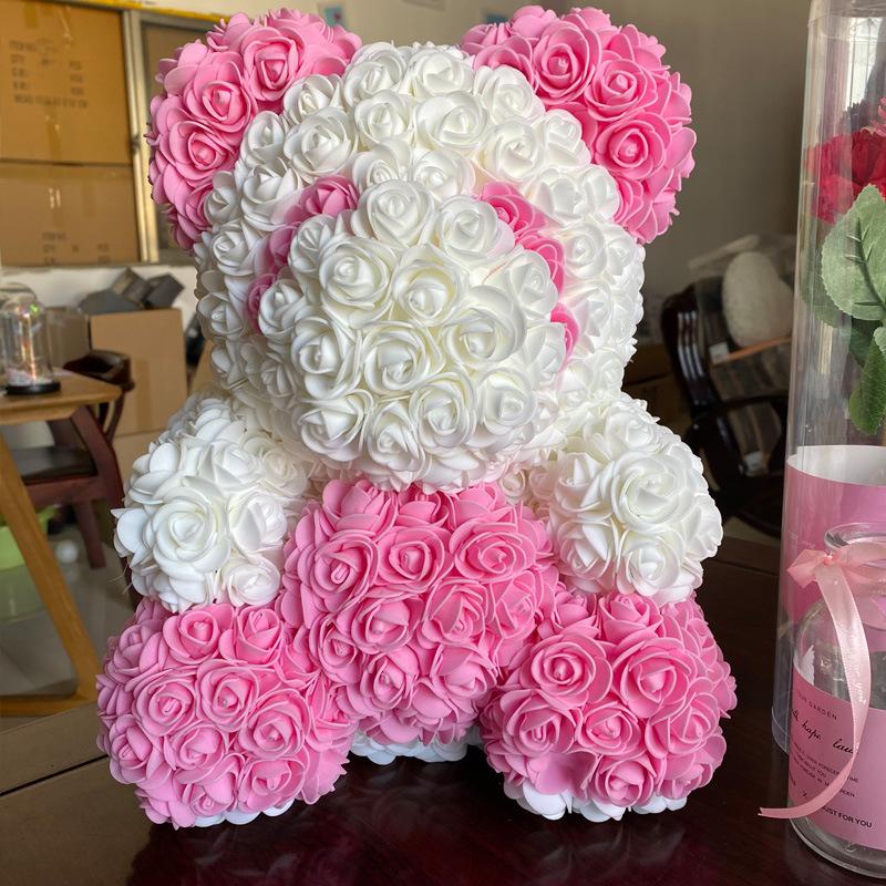 Fiore di schiuma da 40 cm PE Orso di rosa che tiene l'orso del cuore Qixi Regalo di compleanno di San Valentino