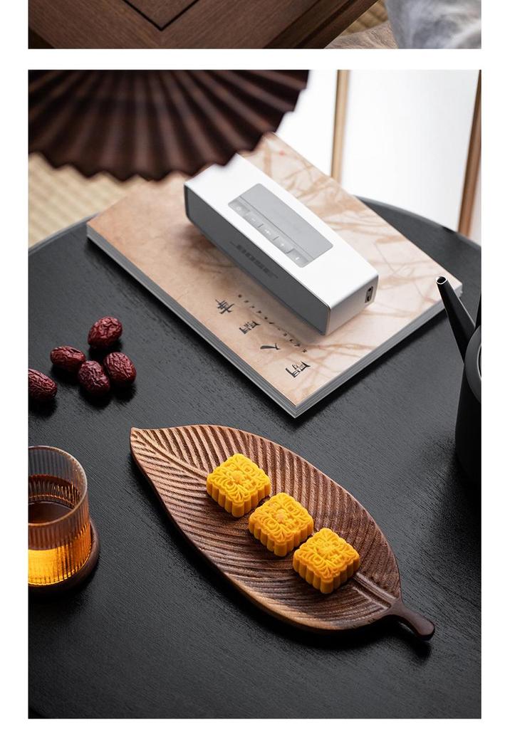 Walnut Leaf Wooden Tea Tray with Saucer & Snack Storage