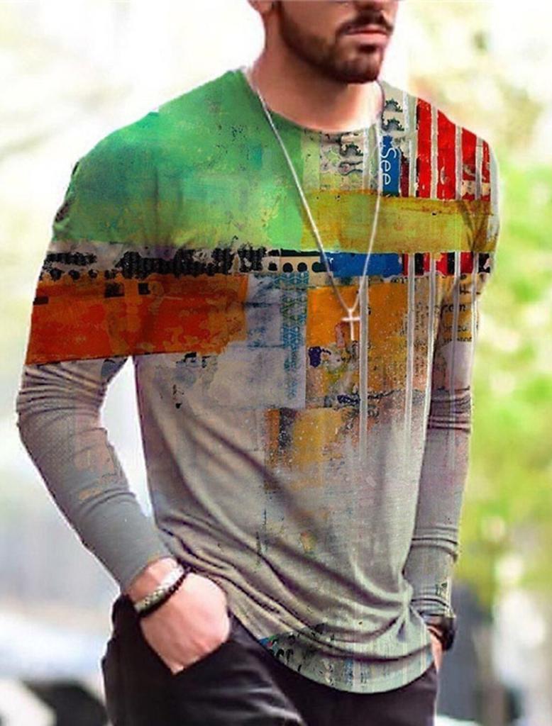 3D Men's Long Sleeve World Map Leisure Sports Fitness Retro Classic Long Sleeve Outdoor Sports T-Shirt Oversized Warm Longsleeve