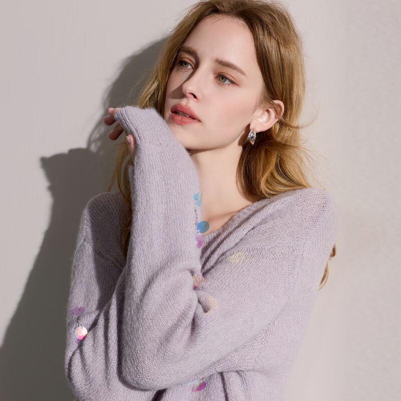 SanCai 2025 Autumn Sequined Drop-Shoulder Knit Pullover