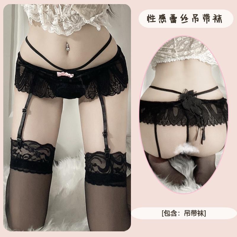 

Sexy lingerie lace cross stockings garter socks sexy temptation fringed embroidered bow women average size