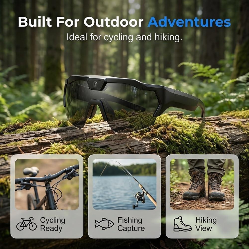 4k HD Baseball Sunglasses with Camera, Smart Camera Glasses, Video Recording Sunglasses for Action Sports with 32GB