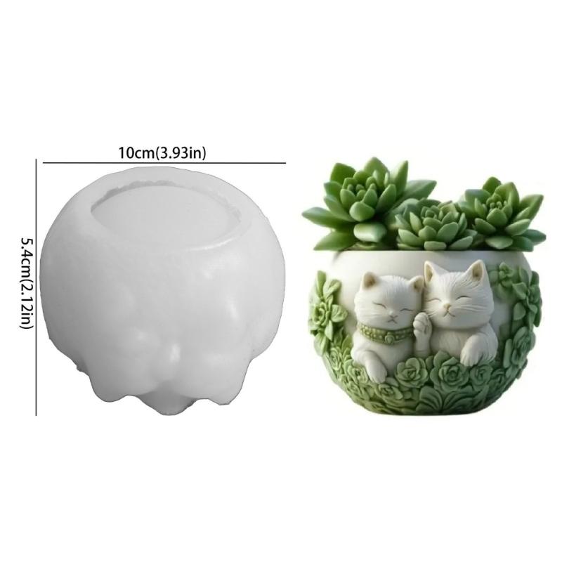 Reusable Cats Charm Planter Mold Safe Vase Silicone Mold For Jewelry Soap Candle Container Making Home Crafts