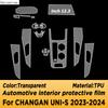 Pro CHANGAN UNI-S 2024 unis Vnitřek vozu Středová konzole Průhledná TPU Ochranná fólie Proti poškrábání Příslušenství