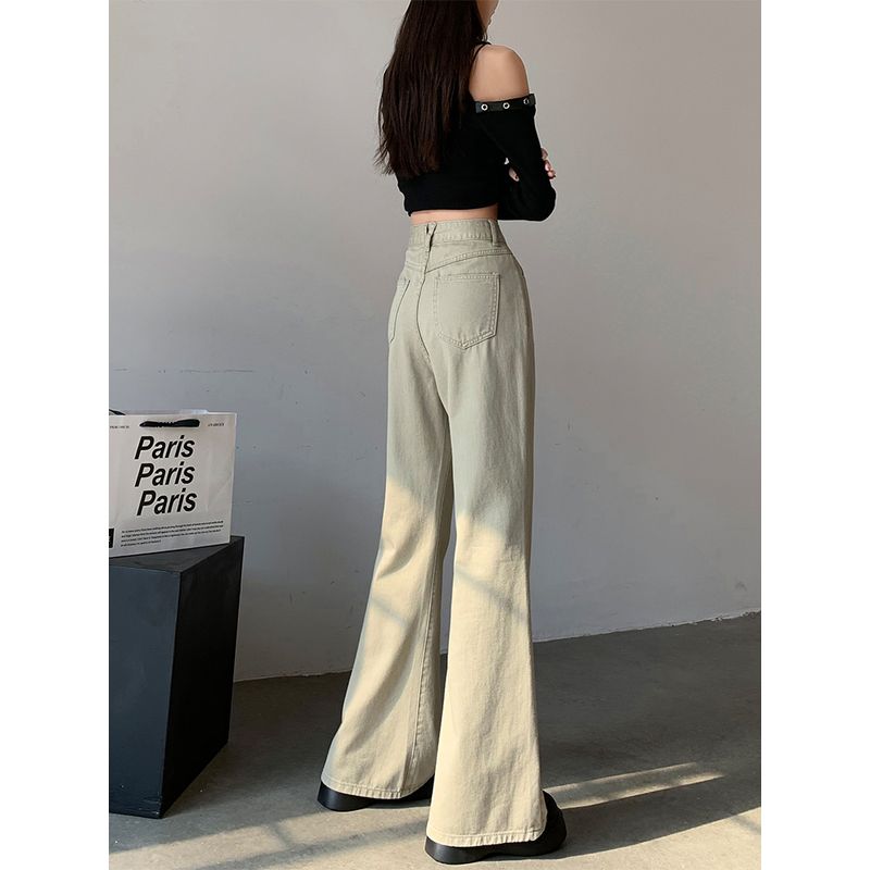 

Plus Size Gray Khaki High Waist Slightly Pull Denim Female Spring 2024 New Straight Loose without Leg Sticking Flared Pants Gray khakis 4XL
