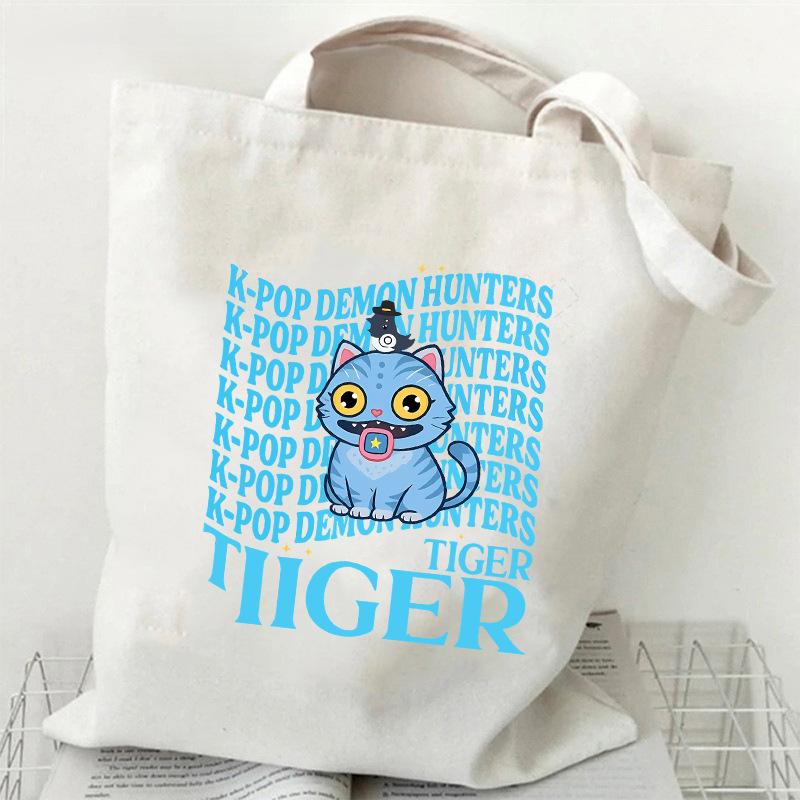 KPOP Dämonenjäger Tigerdruck Canvas Tasche Einzelner Schulterrucksack Student Tragbare Einkaufstasche