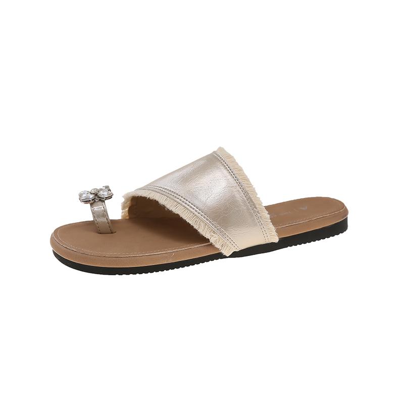 Fashion Flat Rhinestone Clip-in Sandals and Slippers for Summer Wear Stylish New Round-toe Soft-sole Non-slip Flip-flops