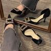 Fashion Women's Fall New Thin Heel Shoes Fashion Pointed Head Shallow Mouth Crystal Buckle Non-slip High Heels