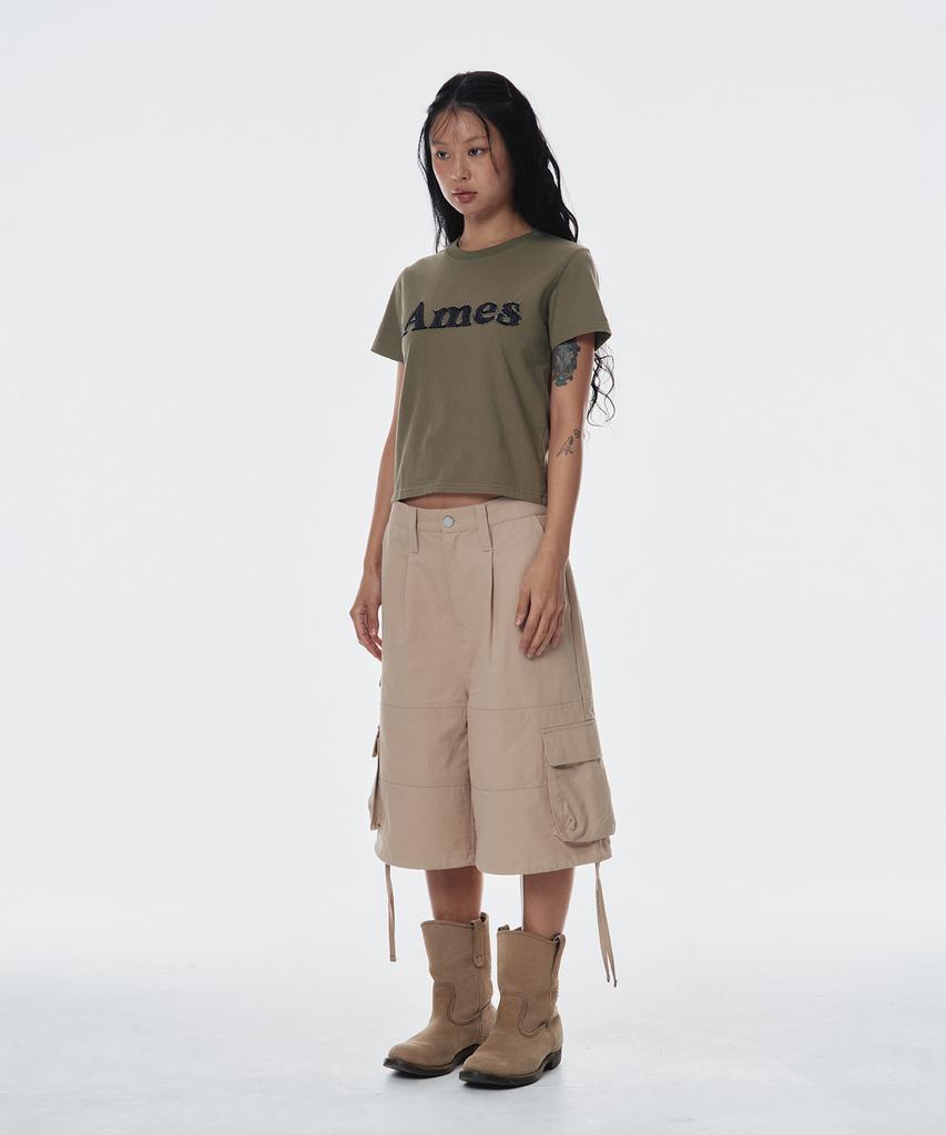 AMES-WORLDWIDE Basic Logo Denim Applique Tee Khaki (Am2Emut514A)