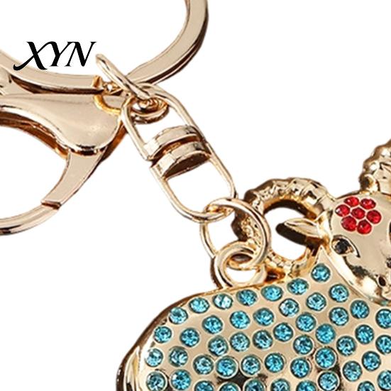 Rhinestone Goat Charm Golden Plated Keychain, Animal Shaped Zodiac Key Ring Metal Keyring Pendant, Handbags Backpack Decorative Accessories Pendant