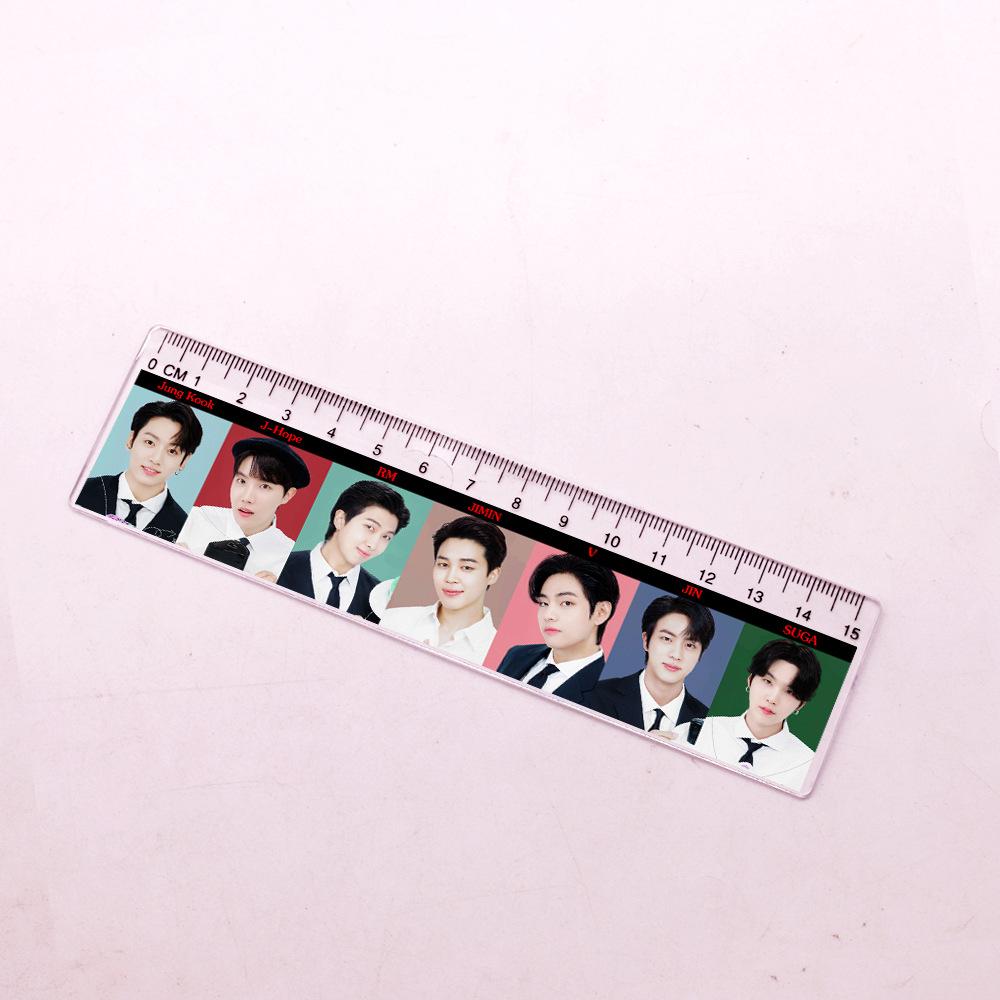 8pcs BTS Bangtan Boys Group Photo Acrylic Ruler, 15cm Clear Printed Straight Ruler, Kpop ARMY Fans School & Office Stationery
