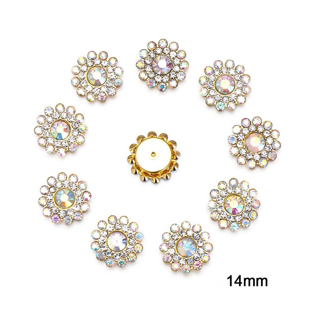 10PCS 16mm Rhinestone Snowflake Buttons DIY Craft Flatback Plating Pearl Buckle Clothing Decoration Hairpin Accessories