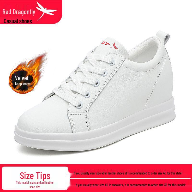 Red Dragonfly Women s White Velvet-Lined Thick Sole Height-Boosting Sneakers Size 36