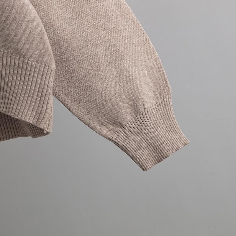 Suéter feminino outono inverno gola alta cor sólida manga comprida solta malha