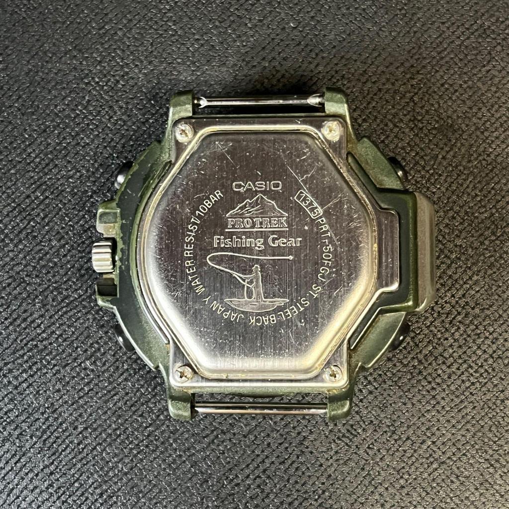 Used [Working item] CASIO PROTREK PRT-50FGJ Fishing Gear wristwatch Casio digital analyzer No belt Battery replaced Operation confirmed
