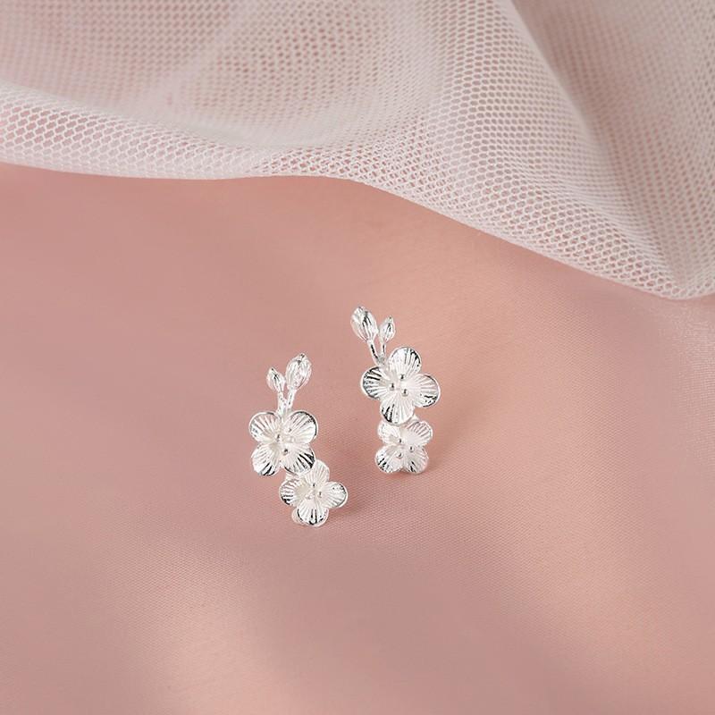 Brushed Flower Stud Earrings Cute Literary Girl Sweet Girl Romantic Cherry Blossom Earrings Branch Leaves Plum Blossom Earbone Studs