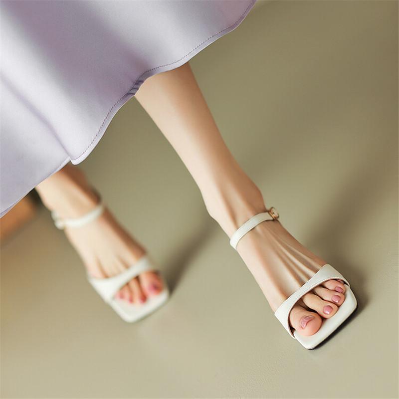 Fashion 2025 Summer Sandals Women Shoes Mules Shoes for Women Square Toe Slippers French Simple Buckle Sandal Open Toe Slippers Women