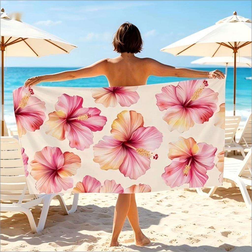 Tropische Hibiskusblume Strandtuch, Schnelltrocknendes Weiches Mikrofaserhandtuch für den Sommerurlaub