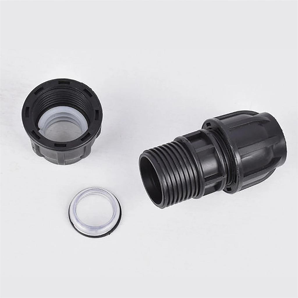 PE Pipe Black Straight Reducing Connector 20/25/32/40/50mm Tube Fitting 1/2" 3/4"1"1.2"1.5"Female/Male Thread Irrigation Adapter