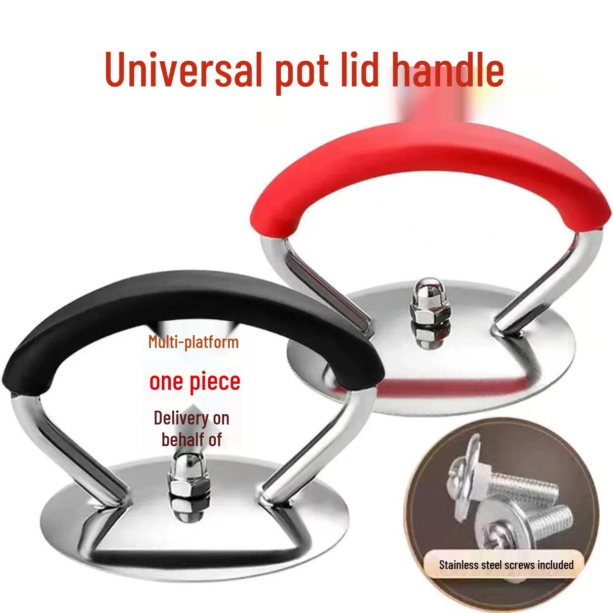 Universal Stainless Steel Pot Lid Handle with Heat-Resistant Silicone Grip Black Handle