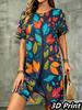 Fashion 3D Print Summer Dress Loose Casual Short Sleeve O-Neck Mini Dress