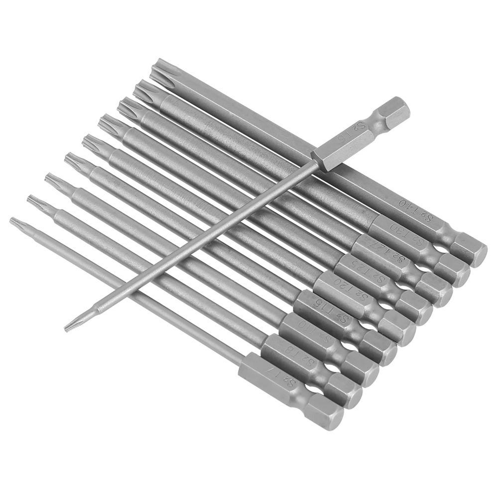 

10PCS 1/4 Inch Hex Shank Torx Screwdriver Bit Set 4 Inch / 100mm Length S2 Alloy Steel Security Torx Bit Set