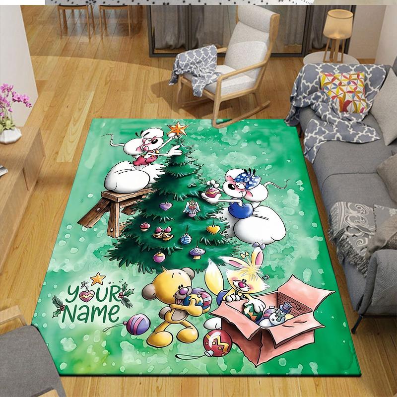Custom Name,Diddl Home Sofa Decoration for Living Room & Bedroom, Non‑Slip Play Flannel Floor Mat for Game Room