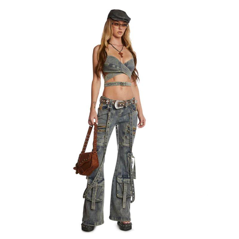 

Y2g Retro Blue Black Fashion Silm Denim Retro Blue(Super-high quality YB) L(Elastic)