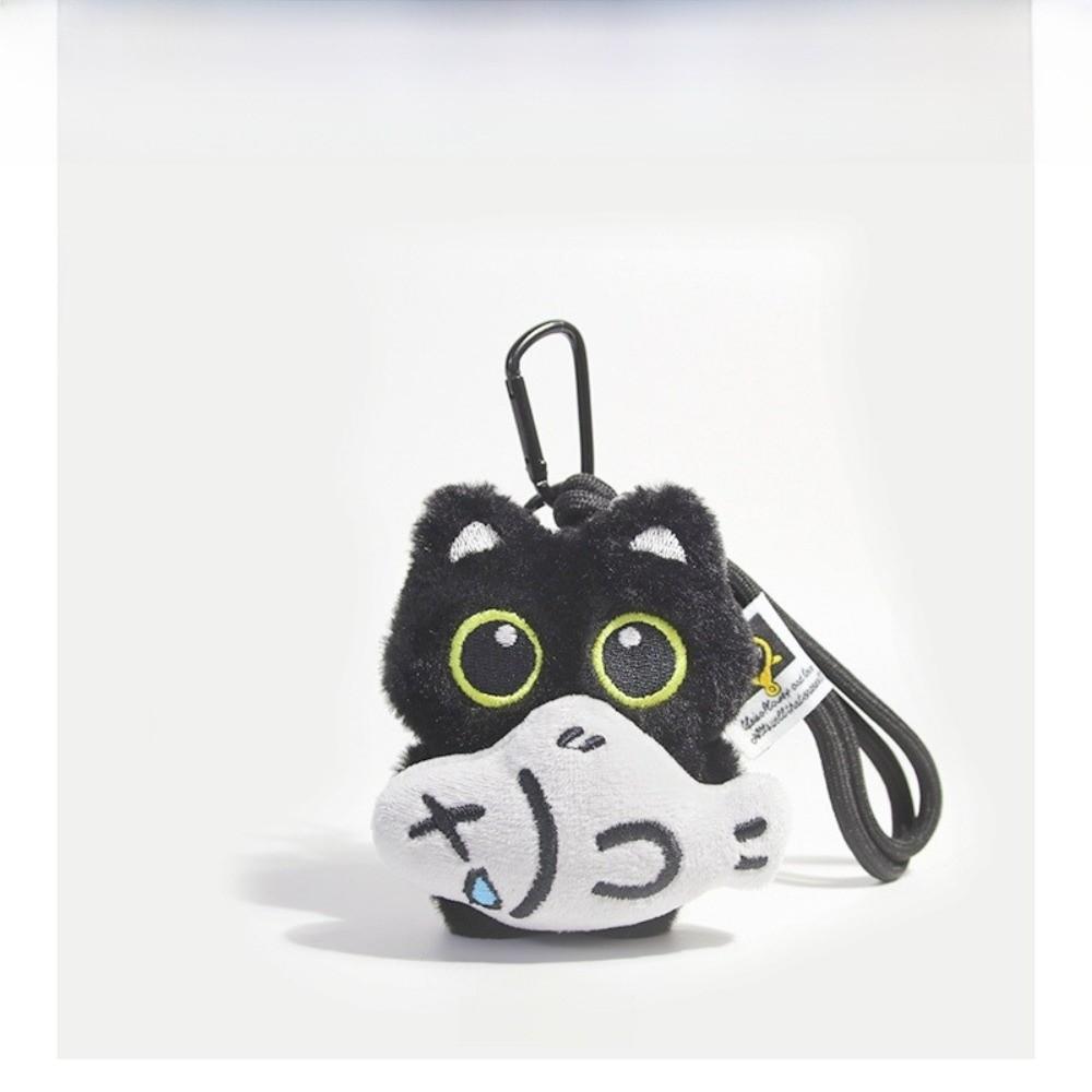 Bib Doll Bag Pendant Strawberry Car Key Ring Black Cat Plush Doll Keychain  School Bag Decoration