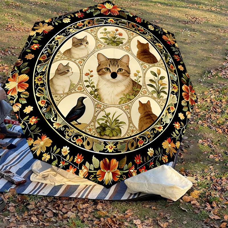 1PC Cats_flowers Umbrella-8-Rib Reinforced, Automatic Open, Lightweight & Durable, Cute Fashion Accessory for Outdoor, Beach or Casual Use, Beach Umbr