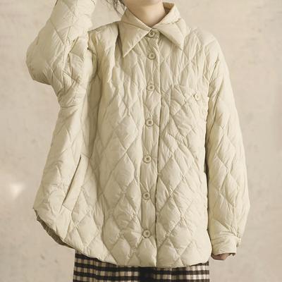 Jiangnan Autumn and Winter Loose and Light Shirt-type Lapel White Duck Down Jacket Women's Loose Warm Jacket