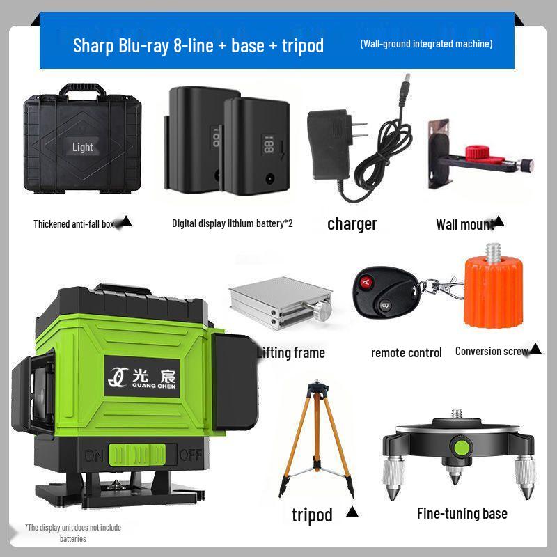 High Precision 12/16 Line Green Light Infrared Laser Level for Walls and Floors with Automatic Leveling