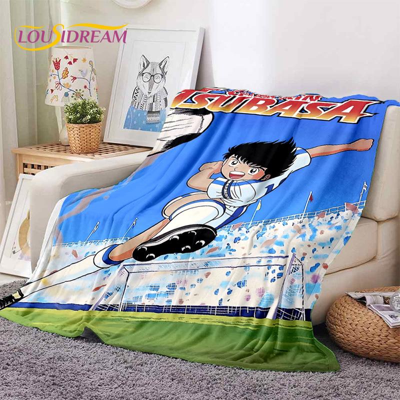 Cartoon Captain Tsubasa Fußball Weiche Flanelldecken, Überwurfdecke Bequeme Decke für Picknick Betten Sofa Zuhause Schlafzimmer Geschenke