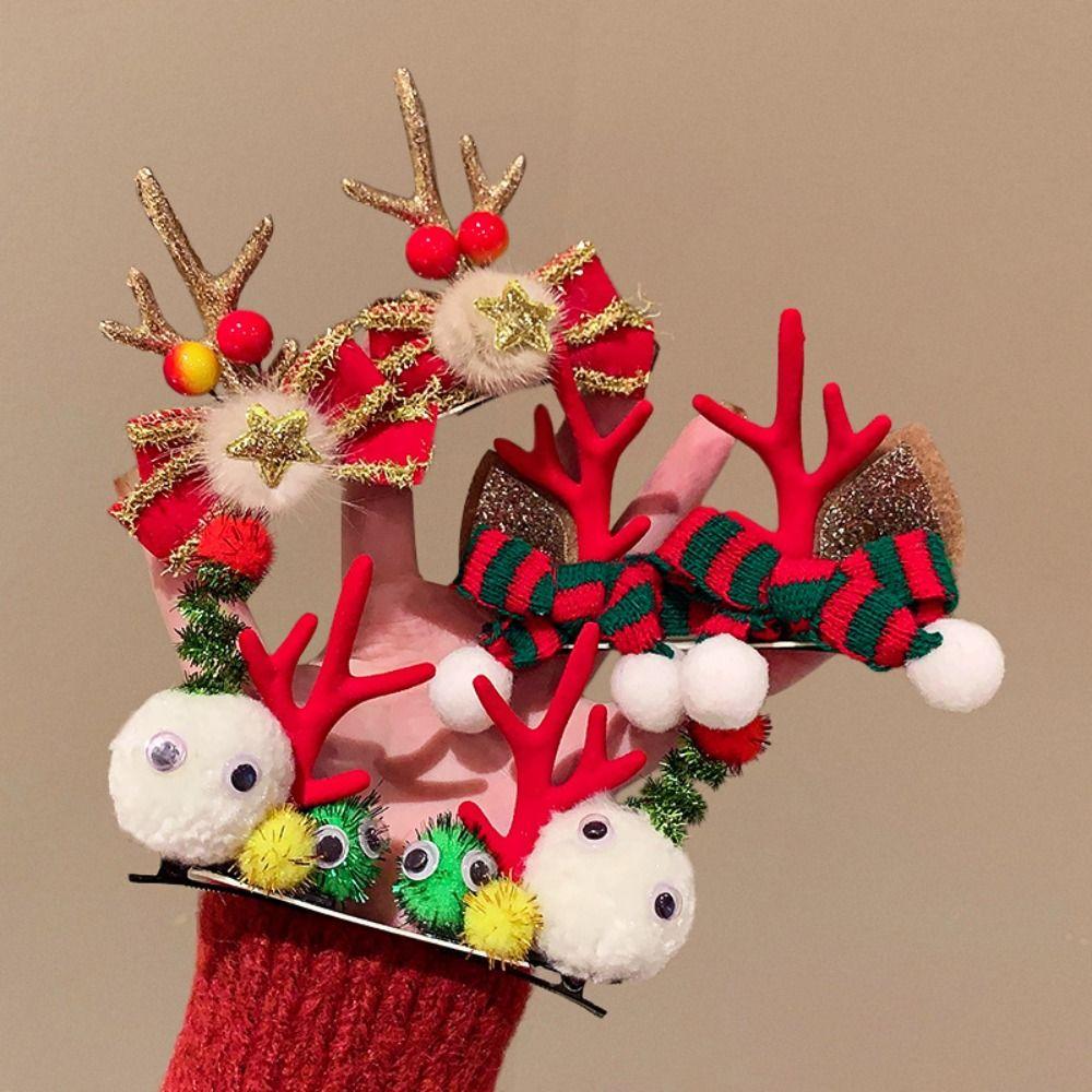 Sequin Christmas Elk Hairpin Merry Christmas Decor Plush Hair Clip  Girls