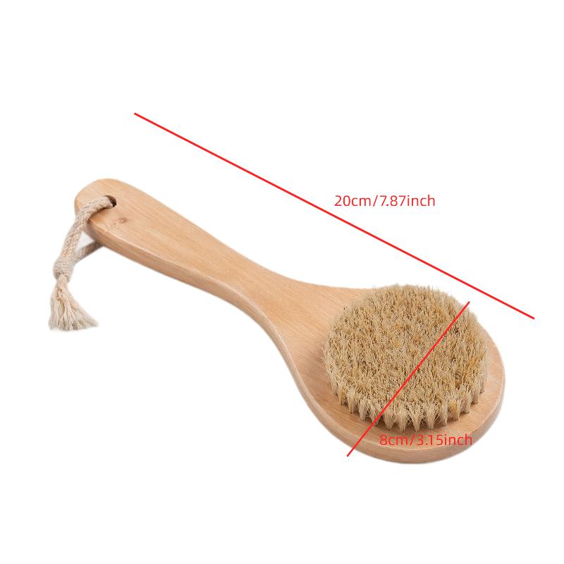 Natural Bristle Exfoliating Body Brush Lymphatic Drainage Tool Wooden Handle with Hanging Rope for Home Skincare