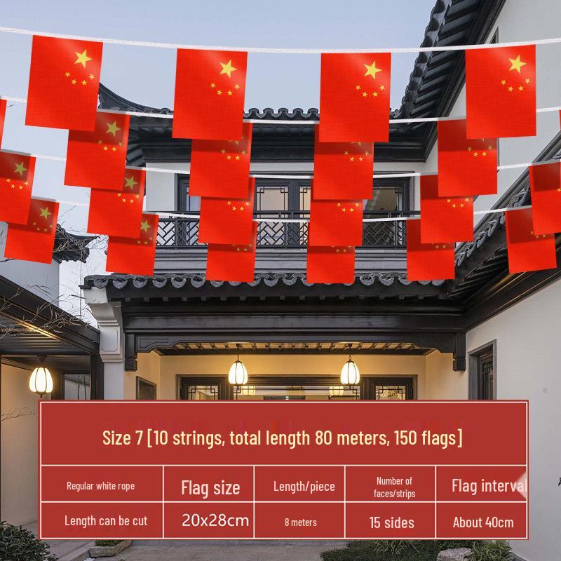 Small Five-Star Red Flag String Pennants - National Day Decoration for Shopping Malls